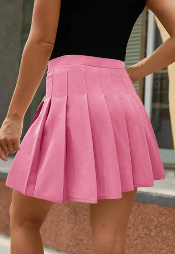 Vista 4 de Falda de tenis plisada para mujer, mini uniforme escolar, cintura alta, forro elástico, faldas básicas sólidas para mujer