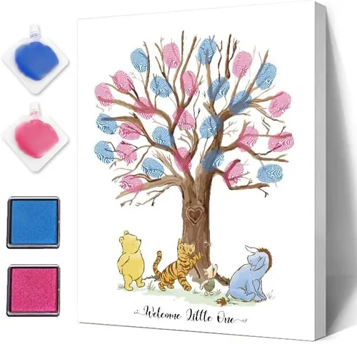 Vista 8 de Azbuk Árbol de Huellas Dactilares de Revelación de Género para Baby Shower, Juego de Revelación de Género de Baby Shower de Osito, Libro