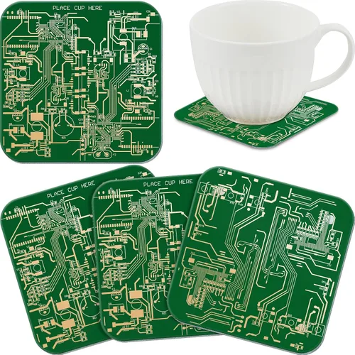Vista 10 de Nuenen 4 Piezas de Posavasos de Tablero de Circuito PCB para Bebidas, Posavasos de Tablero de Circuito de Oro por Inmersión, Diseño de PCB