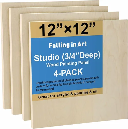 Vista 16 de Falling in Art Kit de paneles de madera de abedul sin terminar para pintura, lienzo de madera, paquete de 4 unidades de 4 x 4 pulgadas de estudio
