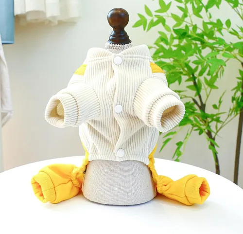 Vista 6 de Enterizo suave con capucha para perro, abrigos para invierno, sudadera de forro polar cálido con botones, ropa Yorkie para clima frío, pijama de 4