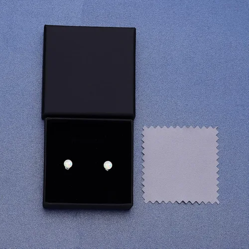 Vista 6 de Aretes de plata de ley chapados en oro blanco con ópalo de 3 a 0.315 in, opciones de imitación de ópalo de punto, joyería hipoalergénica