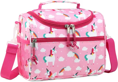 Vista 12 de RAVUO Bolsa de almuerzo para niños, reutilizable, aislada, lindo kit de comida térmica para niños pequeños con correa de hombro desmontable