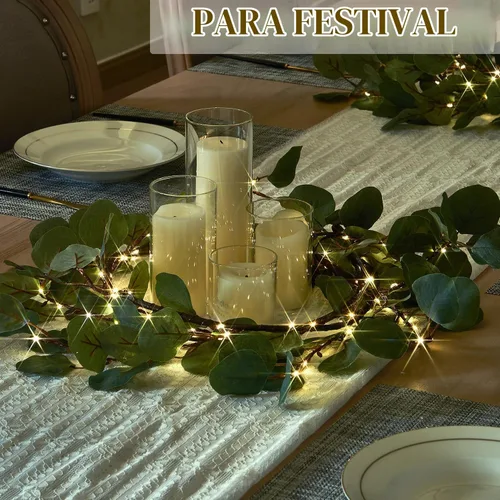 Vista 6 de Birchlitland Guirnalda de luces decorativas de 6 pies, 96 luces LED de hadas, guirnaldas de ramas de eucalipto iluminadas con temporizador, funciona