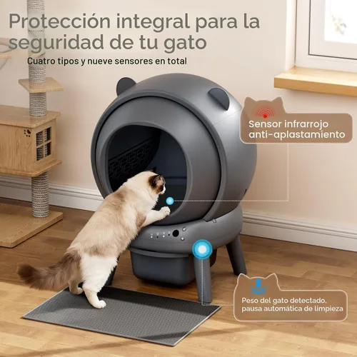 Vista 5 de Caja de arena automática, caja de arena autolimpiante con control de aplicación, gran capacidad para múltiples gatos, control de ruido y olor