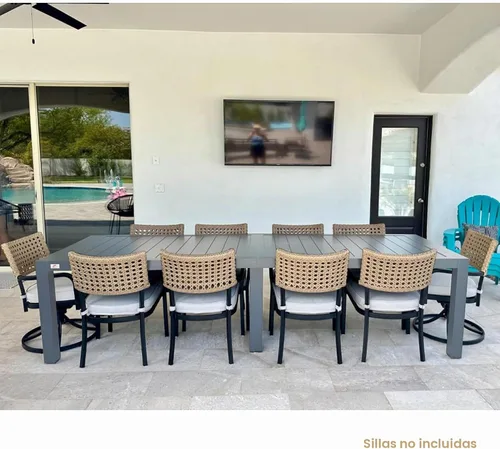 Vista 3 de PURPLE LEAF Mesa de comedor al aire libre de 121" X 37" con tablero de listones Mesa grande de aluminio rectangular para patio, mesa de comedor