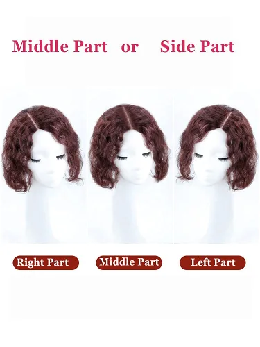 Vista 4 de 14 pulgadas rizado 100% cabello humano parte lateral con flecos para mujeres con cabello delgado, extensiones de cabello con clip, peluca ondulada
