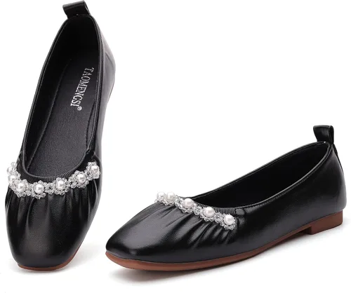 Vista 2 de Women's Flats Shoes Ballet Flats Pearls Wedding Shoes for Women Comfortable Low Heel Dress Flats Shoes