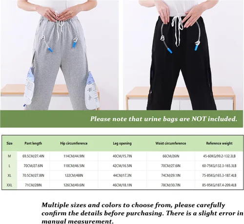 Vista 2 de Pantalones recortados con catéter, bolsa de orina, pantalones recortados para hombres y mujeres, pantalones de cuidado de incontinencia de doble