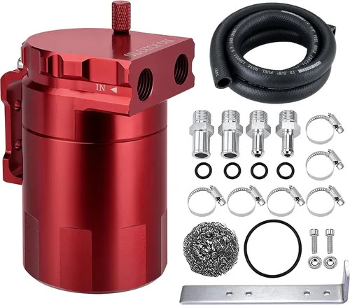 Vista 13 de EVIL ENERGY - Depósito de captura de aceite, kit universal con deflector y manguera de combustible NBR, tanque separador de aceite de aire de Negro