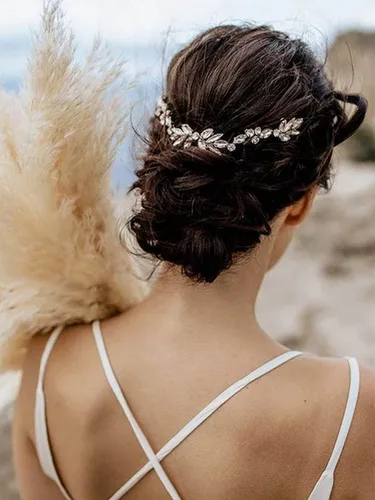 Vista 3 de Unicra Peines de cristal para el cabello, tocados nupciales, accesorios para el cabello de boda para novias (dorado)