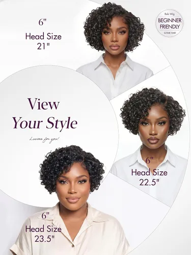 Vista 6 de LUVME HAIR Pelucas de cabello humano rizado sin pegamento de 6 pulgadas, precortadas, indetectable, HD, encaje Bob, peluca corta y rizada con ondas