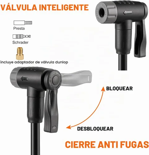 Vista 3 de Bomba de bicicleta con medidor PSI, bomba portátil para neumáticos de bicicleta, bomba de aire de bicicleta de 120 PSI para válvulas Presta y Gris