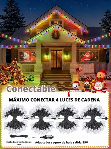 Vista 5 de Paquete de 2 luces de Navidad C9 extensibles para exteriores, 66 pies, 100 LED, multicolor