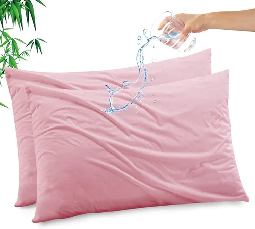 Vista 24 de Funda de almohada impermeable de bambú y rayón de Gogreen, funda de almohada transpirable, protector de almohada refrescante con cremallera, funda