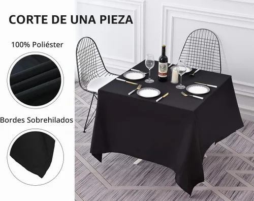 Vista 2 de Surmente Mantel cuadrado para mesas cuadradas o redondas, 100% poliéster, 52 x 52 pulgadas, mantel para bodas, banquetes o restaurantes (negro)