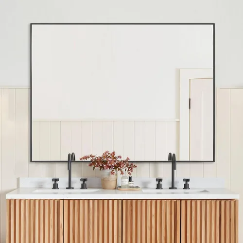 Vista 17 de LEDLUX Espejo de baño negro de 20 x 36 pulgadas, espejo sin cobre, espejo de tocador con marco de aleación de aluminio, espejo rectangular montado