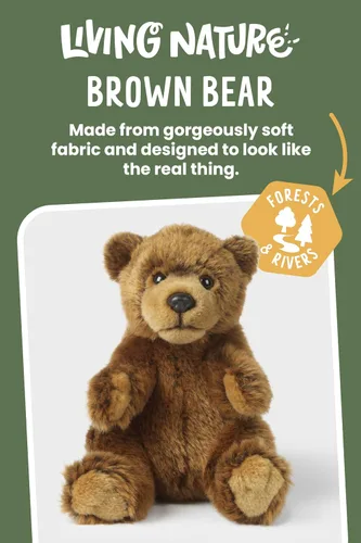 Vista 2 de Living Nature Peluche de oso marrón Animal esponjoso Regalo de juguete suave para niños 6 pulgadas