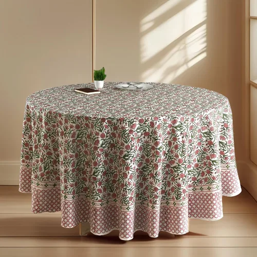 Vista 35 de CPC Mantel redondo - Mantel de algodón con estampado de bloques indios - Mantel de algodón impreso a mano y lavable - Primavera/Verano, mantel