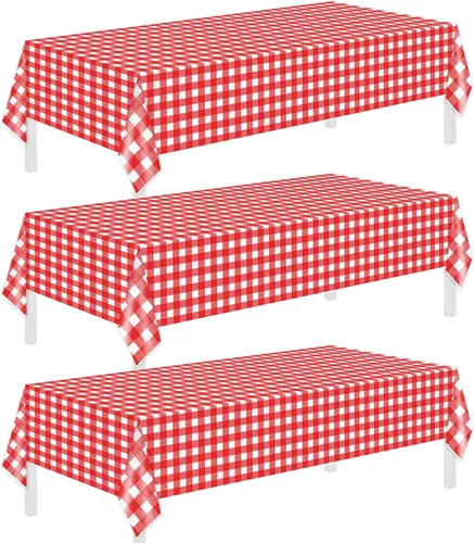 Vista 16 de Childom Paquete de 3 manteles de plástico para mesas rectangulares de 54 x 108 pulgadas, manteles desechables negros para mesas de 6 a 8 pies