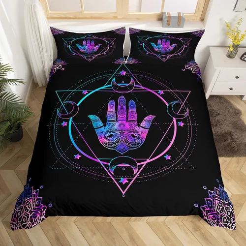 Vista 27 de Juego de funda de edredón de dibujos animados con lazo, tamaño individual, juego de ropa de cama a cuadros geométricos coloridos, decoración