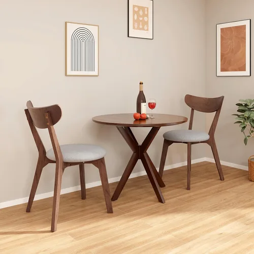 Vista 4 de ERGOMASTER Juego de mesa de comedor de 3 piezas para 2, mesa de cocina de 36 pulgadas con 2 sillas, patas de madera de goma, color marrón