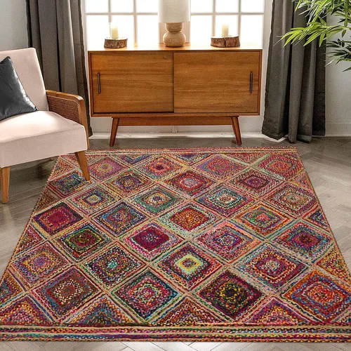 Vista 95 de Natural Jute Collection - Alfombra rectangular de 2 x 3 pies, alfombra de yute trenzada a cuadros multicolor de 0.27 pulgadas de grosor, ideal