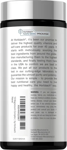 Vista 3 de Horbäach Complejo de magnesio 1490 mg 240 cápsulas 10 formas de magnesio elemental Vegano, sin OMG, sin gluten