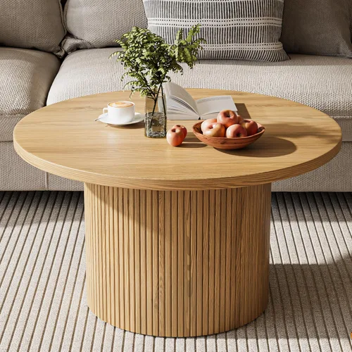 Vista 8 de MAISONARIA - Mesa de café redonda negra con marco de metal, mesas de café de 35" para sala de estar, mesa de centro de madera circular con acento