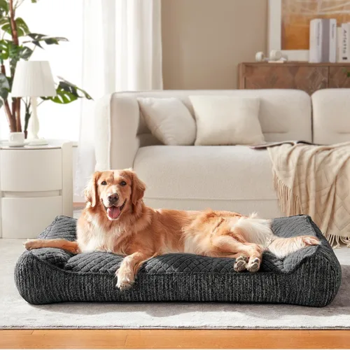 Vista 12 de JOEJOY Camas ortopédicas XL para perros de tamaño grande, extra gruesas, con apoyo y laterales, sofá cama ultrasuave para perros grandes, color Beige