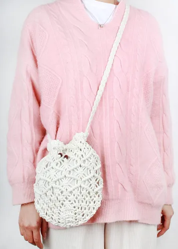 Vista 2 de Meyaus Mini bolso cruzado de ganchillo de algodón para mujer, bolso de hombro de playa de verano con cordón