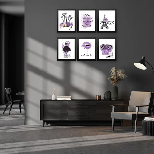 Vista 4 de HoozGee Juego de 6 pósteres enmarcados de maquillaje de moda, decoración de pared con marco de París, impresiones artísticas de pared