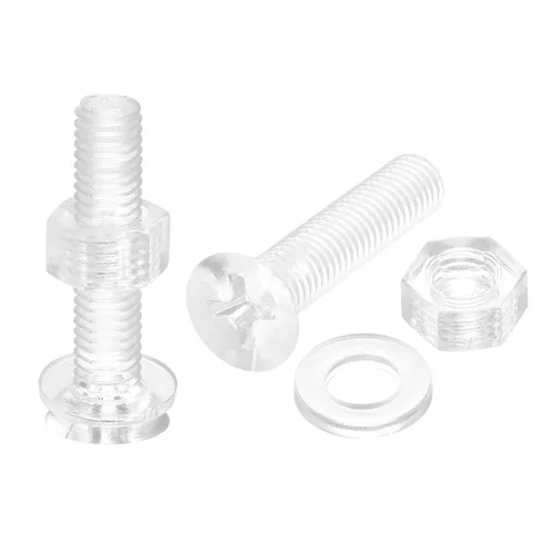 Vista 12 de uxcell Tornillos de máquina Phillips de plástico M3 x 0.472 in con tuercas y arandelas planas, pernos de máquina de cabeza plana de PC