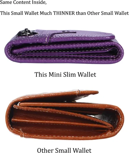 Vista 6 de AINIMOER Cartera pequeña de piel para mujer, delgada, compacta, con bloqueo RFID, con bolsillo para monedas, Lichee - Bloqueo Rfid morado.