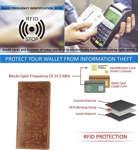 Vista 7 de Mou Meraki Cartera larga plegable de piel auténtica para hombre con bloqueo RFID