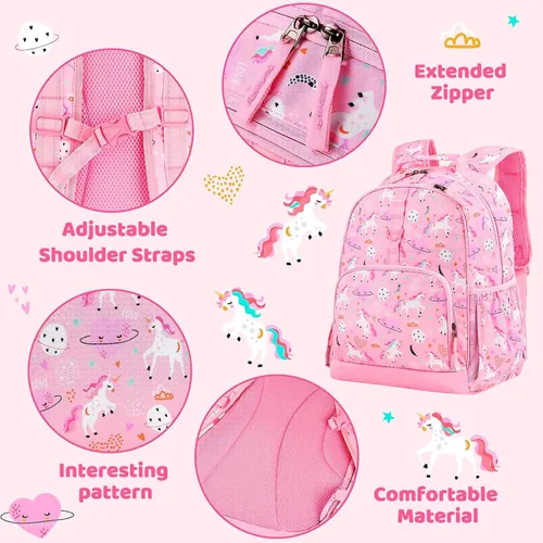 Vista 5 de Choco Mocha - Mochila escolar para niñas, 15 a 17pulgadas con monedero a juego, Unicornio rosa), CM034-1