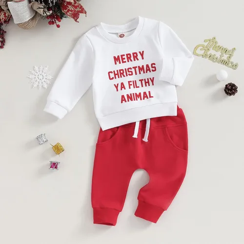 Vista 3 de Foidiccx Conjunto de 2 piezas de sudadera de Navidad para niños y niñas pequeñas, ropa de otoño e invierno