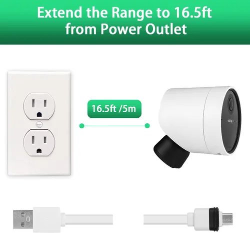Vista 6 de UYODM Cable de alimentación compatible con cámara de seguridad inalámbrica SimpliSafe para exteriores, 16.5 pies, resistente a la intemperie, cable