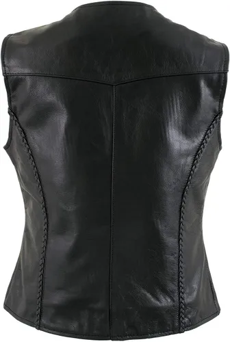 Vista 7 de Xelement B206 'Road Queen' - Chaleco trenzado de cuero negro para mujer