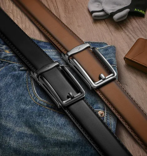 Vista 2 de BULLIANT Cinturón de trinquete para hombre, 2 unidades, cinturón de cuero deslizante ajustable para regalo, vestido de hombre, jeans casuales 1 38