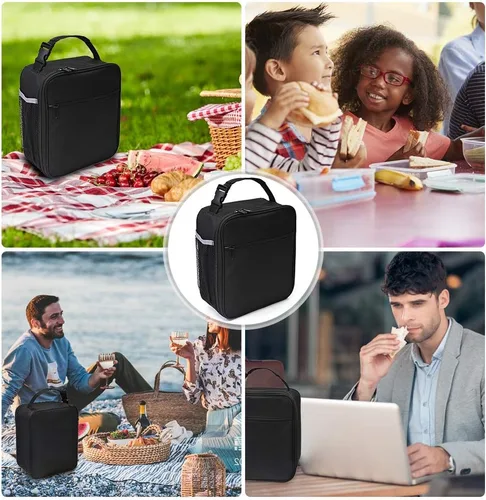Vista 8 de Lonchera aislada, a prueba de fugas, portátil, para mujeres, hombres, niños y niñas, bolsa enfriadora de gran capacidad con asa y bolsillo para Negro