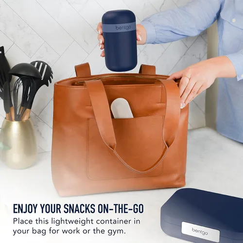 Vista 4 de Bentgo Juego de fiambreras modernas estilo Bento, con taza reutilizable para aperitivos (azul marino)