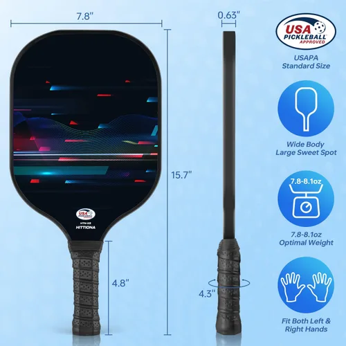 Vista 5 de HITTIONA Paletas de pickleball - Juego de 2 palas de pickleball de fibra de vidrio, raquetas de pickleball aprobadas por USAPA, paquete de 2 con 4
