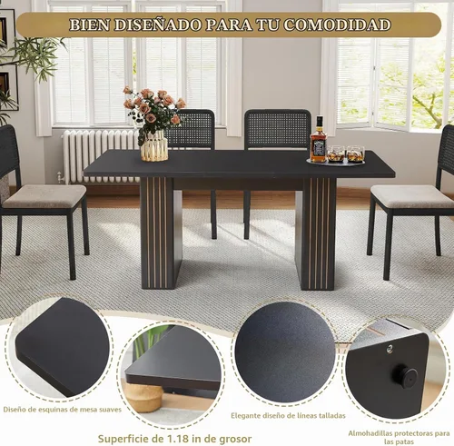 Vista 6 de Mesa de comedor extensible rectangular de 55 pulgadas–71 pulgadas para 4–6 personas, mesa de cocina expandible de estilo rústico moderno con base