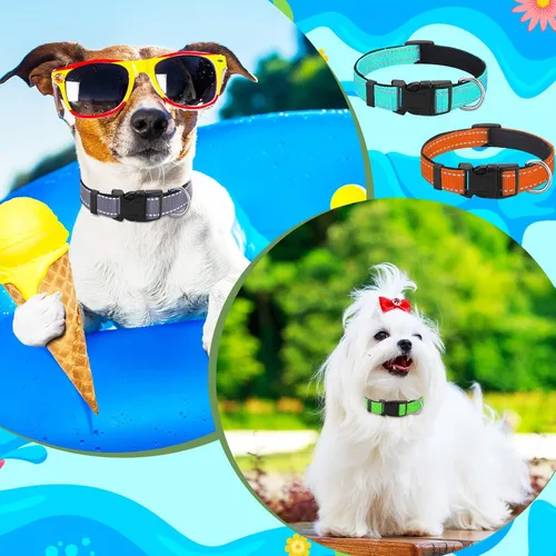 Vista 6 de 6 piezas de collar reflectante para perro, suave, acolchado, transpirable, ajustable, de nailon para mascotas, con hebilla de bloqueo de seguridad