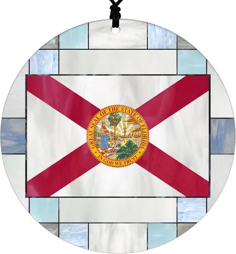 Vista 17 de Adorno navideño de Alabama – Efecto de diseño de vitrales de imitación con bandera estatal – Decoración de disco acrílico colgante 2026 para árbol