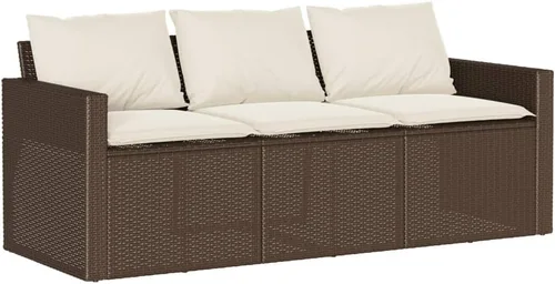 Vista 4 de Brown PE Rattan 3-Seater Outdoor Sofa, Steel Frame Rectangular Garden Bench with Cushions for Patio, Balcony and Terrace