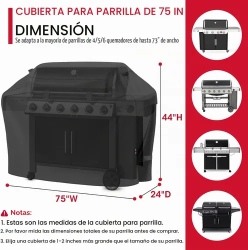 Vista 2 de UNICOOK Cubierta impermeable para parrilla de gas de barbacoa de alta resistencia, cubierta de barbacoa XXL de 75 pulgadas, resistente a