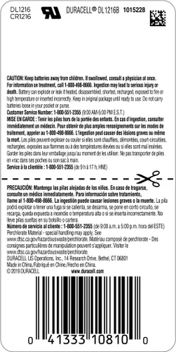 Vista 2 de Duracell CR1216 Batería de Litio 3V, Paquete de 1 Unidad, Batería de Moneda de Litio para Llavero, Control Remoto de Carro, Monitor de Glucosa