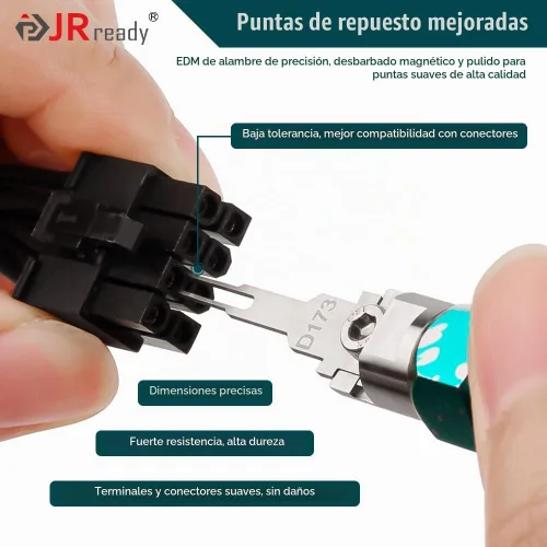 Vista 3 de JRready ST5255-05 Kit de herramientas extractoras de pines Herramienta de extracción de terminales con 5 puntas de repuesto para Molex Mini-Fit Jr.